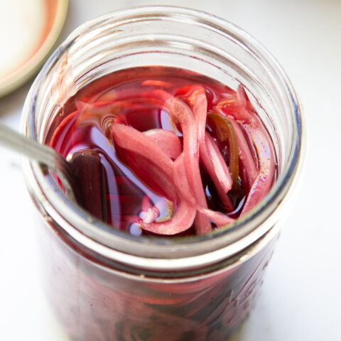 Pickled Red Onions with Garlic & Jalapeno
