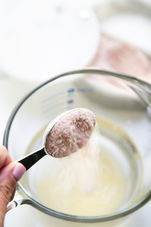 Making the brine by using Himalayan pink salt.