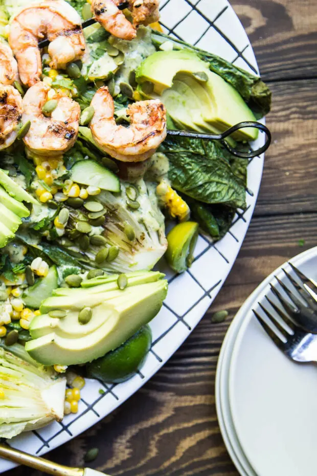 Santa Fe Grilled Caesar Salad with Shrimp -- in our paleo meal plan for the month.