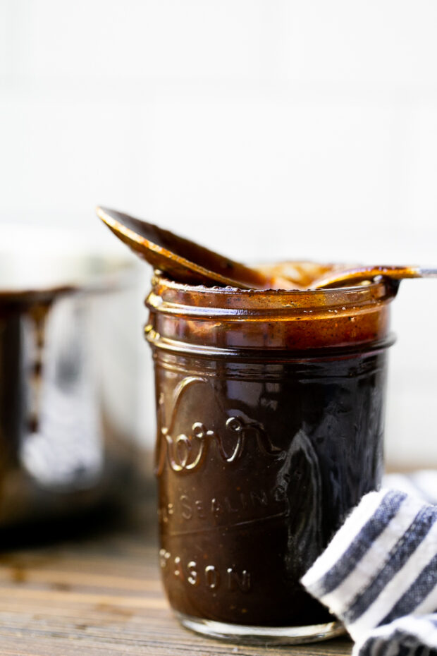 This homemade BBQ sauce has a balsamic vinegar base. It's rich, flavorful and sweetened with honey!