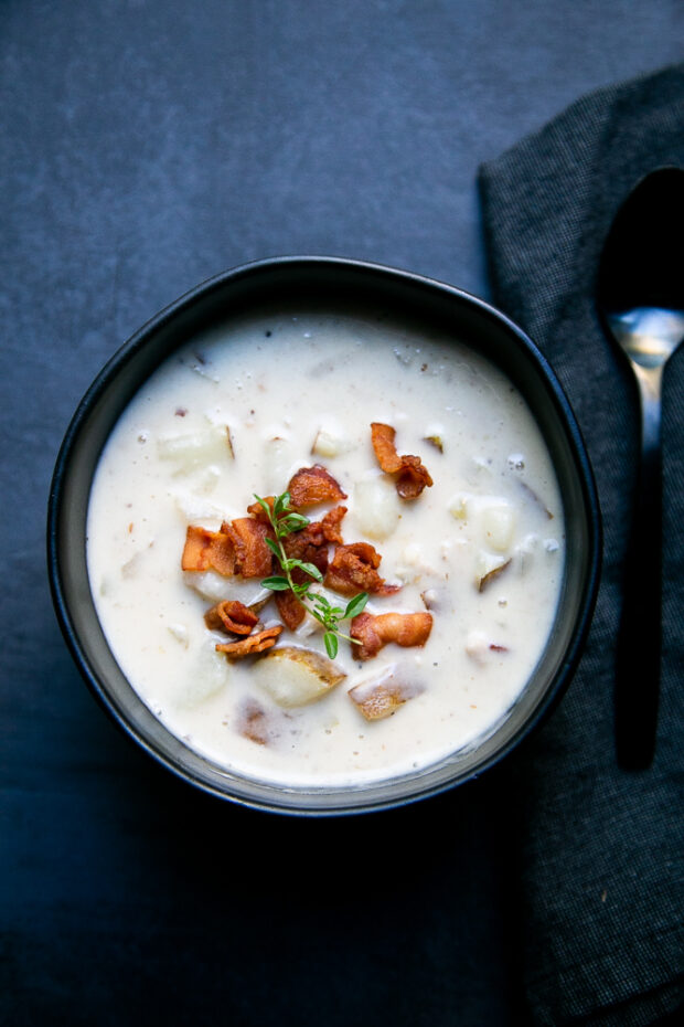 Clam Chowder with Bacon is easily made dairy-free and gluten-free and makes a hearty, cozy meal for fall and winter.