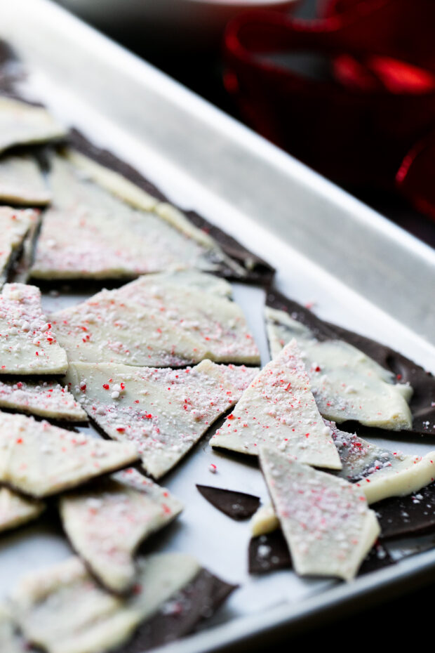 Finished peppermint bark broken up and ready for packaging.