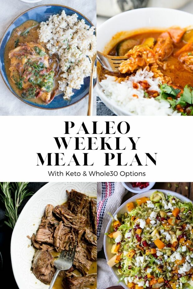 Photo collage of 4 of the meals from this week's Paleo Meal plan.