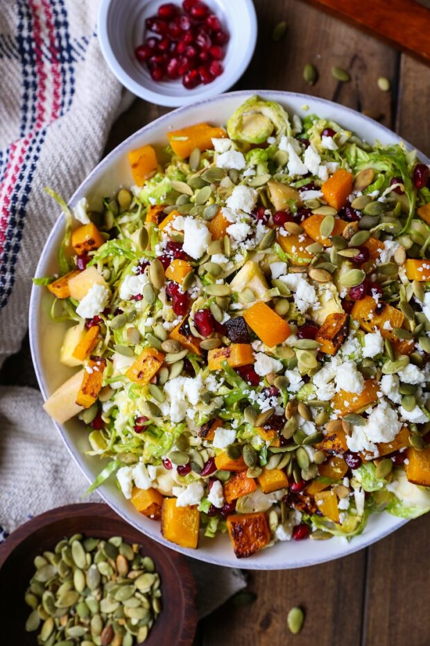 Shaved Brussels Sprout Salad with Roasted Butternut Squash -- Free Paleo Meal Plans