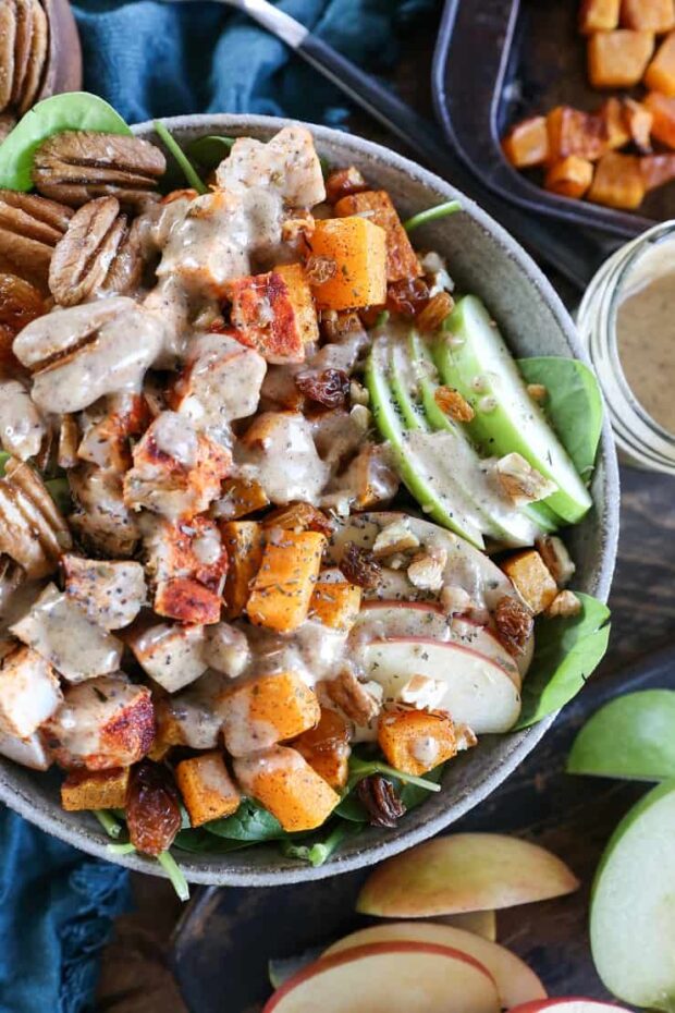 Roasted Butternut Squash & Chicken Spinach Salad