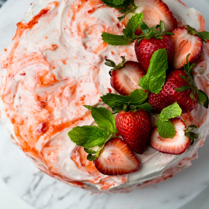 Vanilla Cake with Strawberry Cream Frosting