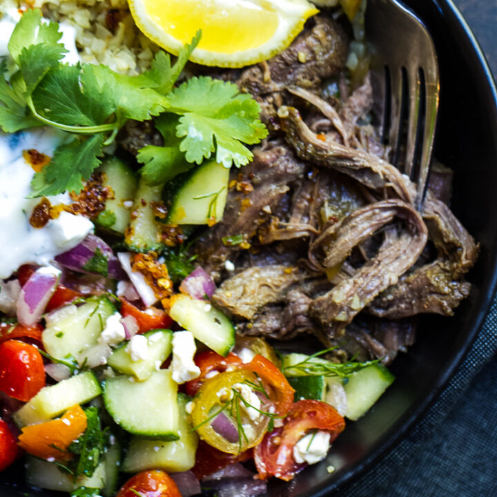 Gyro Inspired Shredded Beef (Slow Cooker)