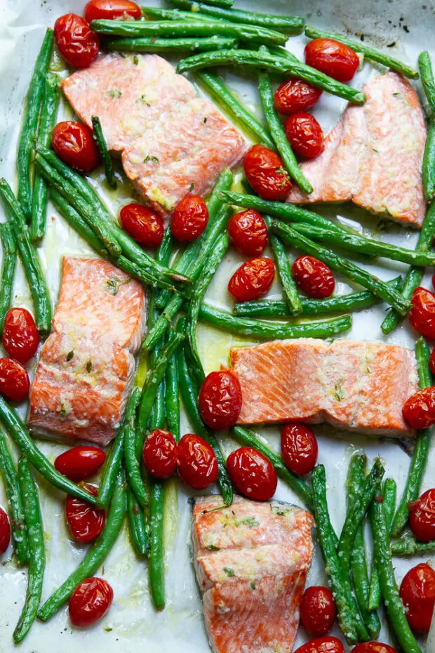 Garlic Butter Salmon Sheet Pan Meal