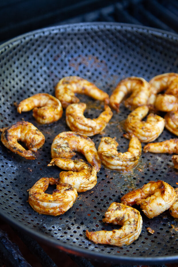 Marinated Shrimp on a very hot grill pan.