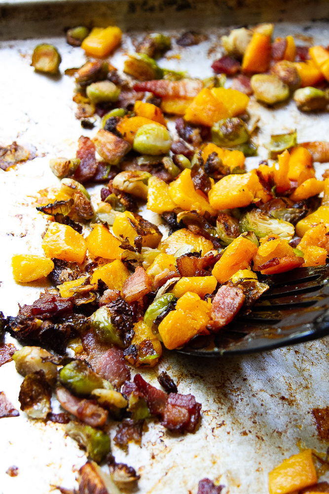Roasted Brussels Sprouts and Butternut Squash with Bacon Perry's Plate
