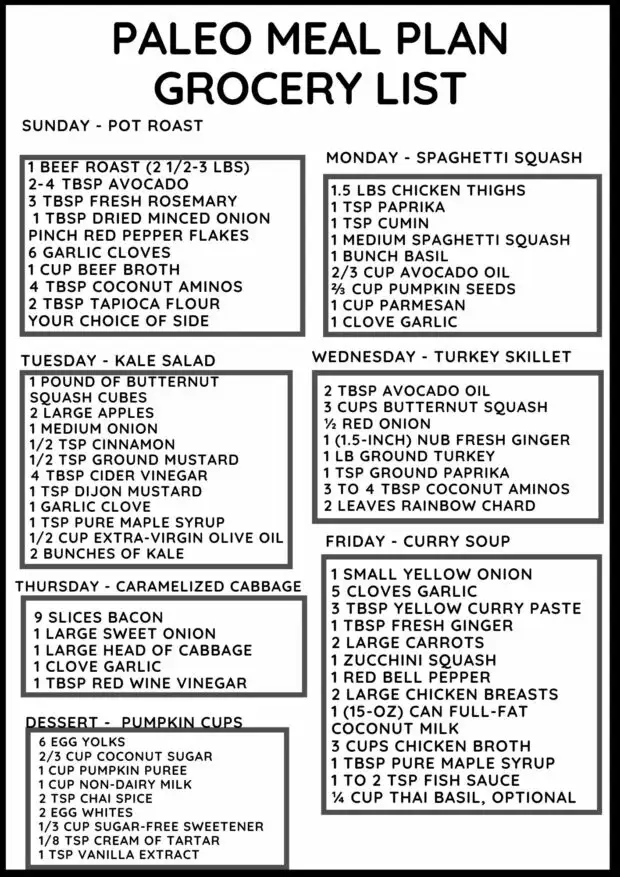 Printable Grocery List for Healthy Meal Plan