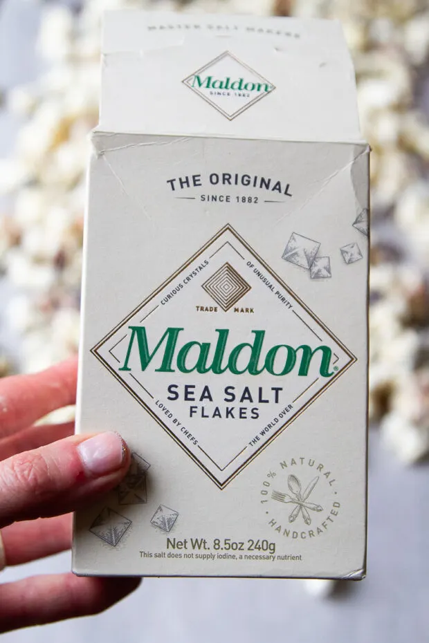 A box of Maldon sea salt flakes.