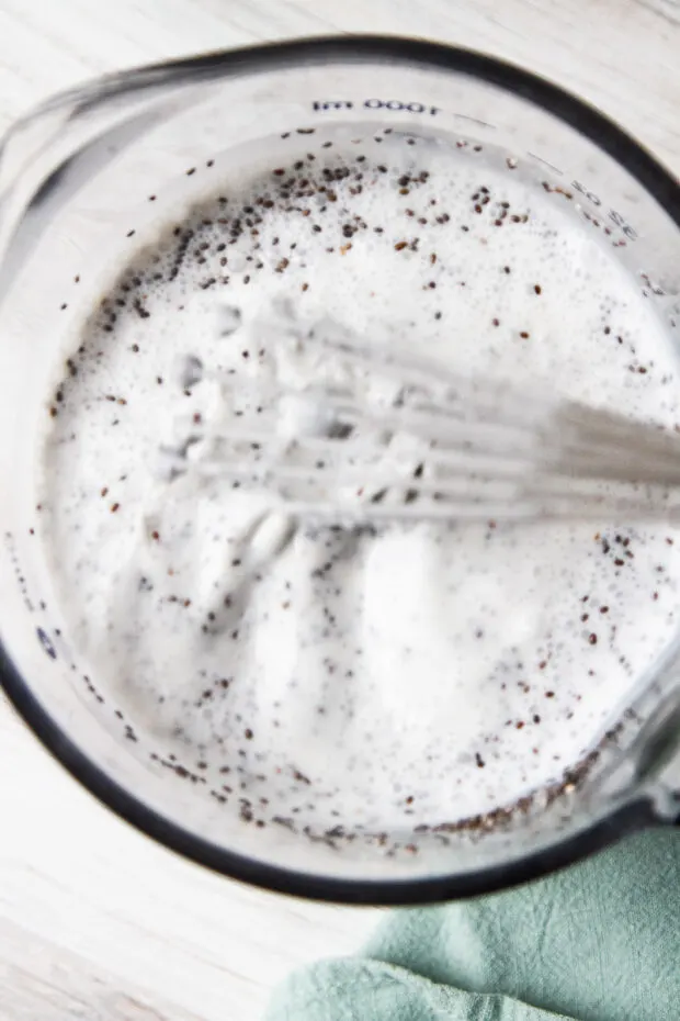 View from above -- chia seeds whisked into coconut milk.