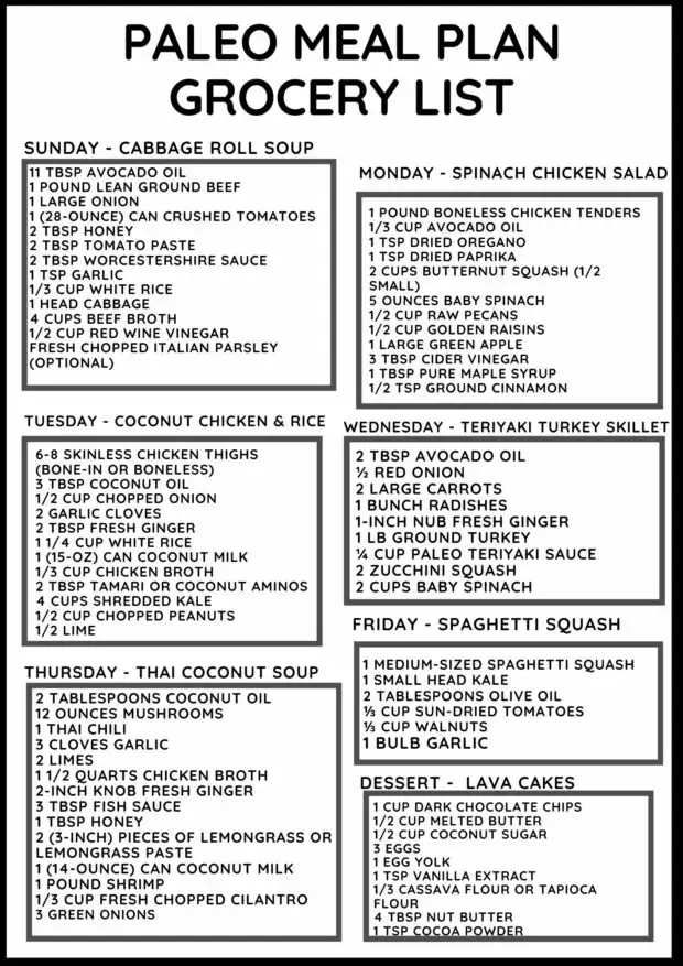 Printable Grocery List for this week's meal plan.