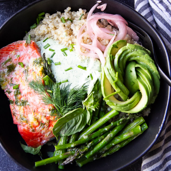 Salmon and Asparagus Green Goddess Bowl