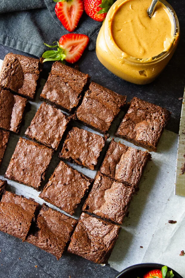 Brownies cut into little squares.