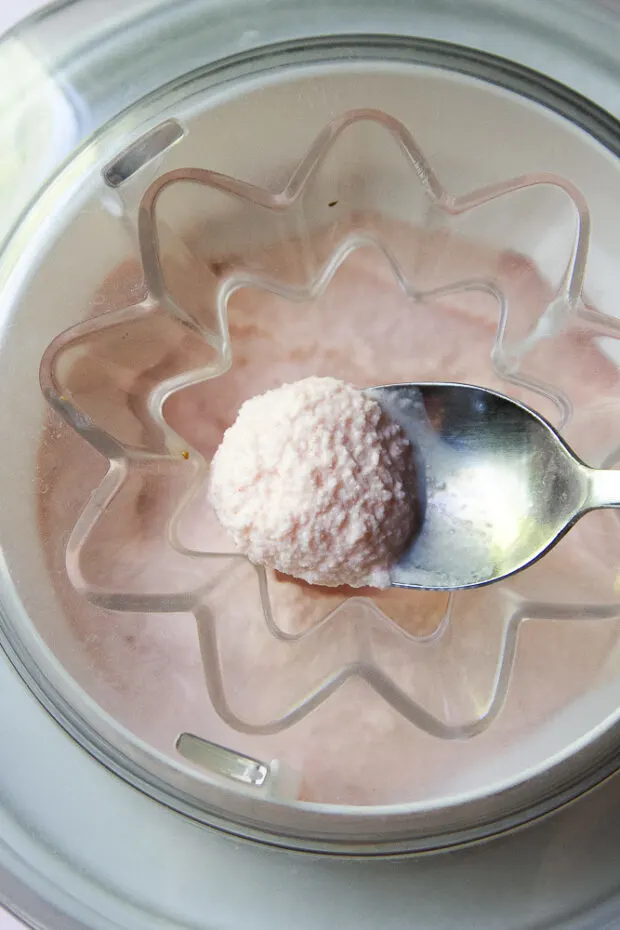 A spoonful of the frozen Greek yogurt straight out of the ice cream maker.