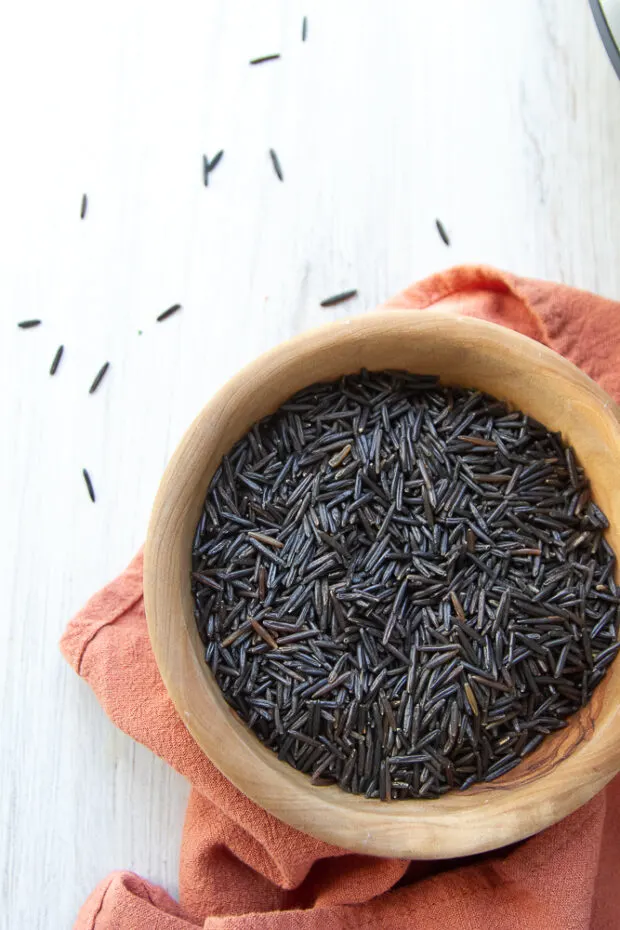 Bowl of black wild rice.