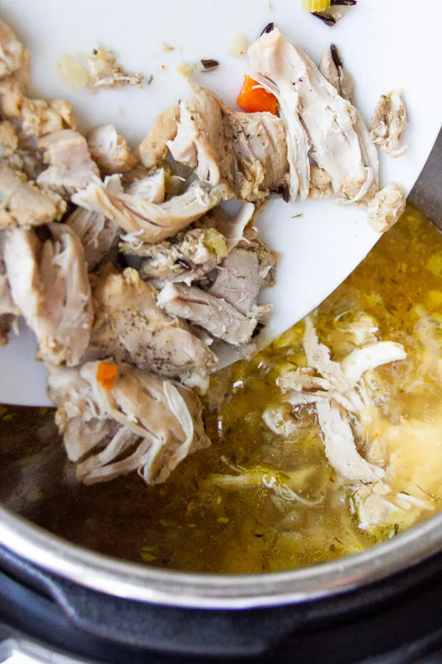 Shredded Chicken added back to the soup.
