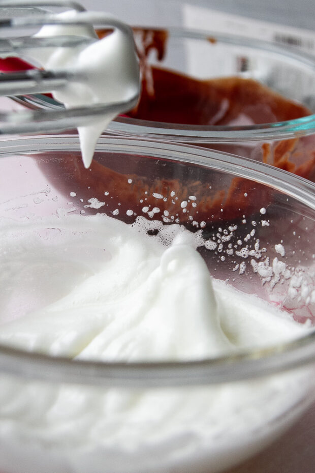 Eggs freshly whipped with an electric mixer. Soft peaks formed.