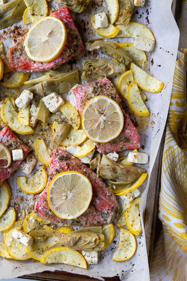 Baked Mediterranean Salmon fresh from the oven.