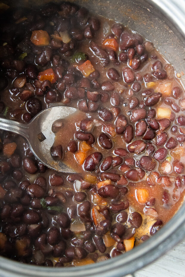 Pico and taco seasoning have been cooked into the black beans.