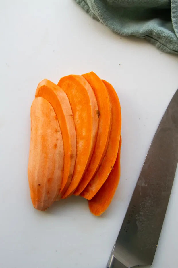 Sweet potato cut into 1/2 inch planks.